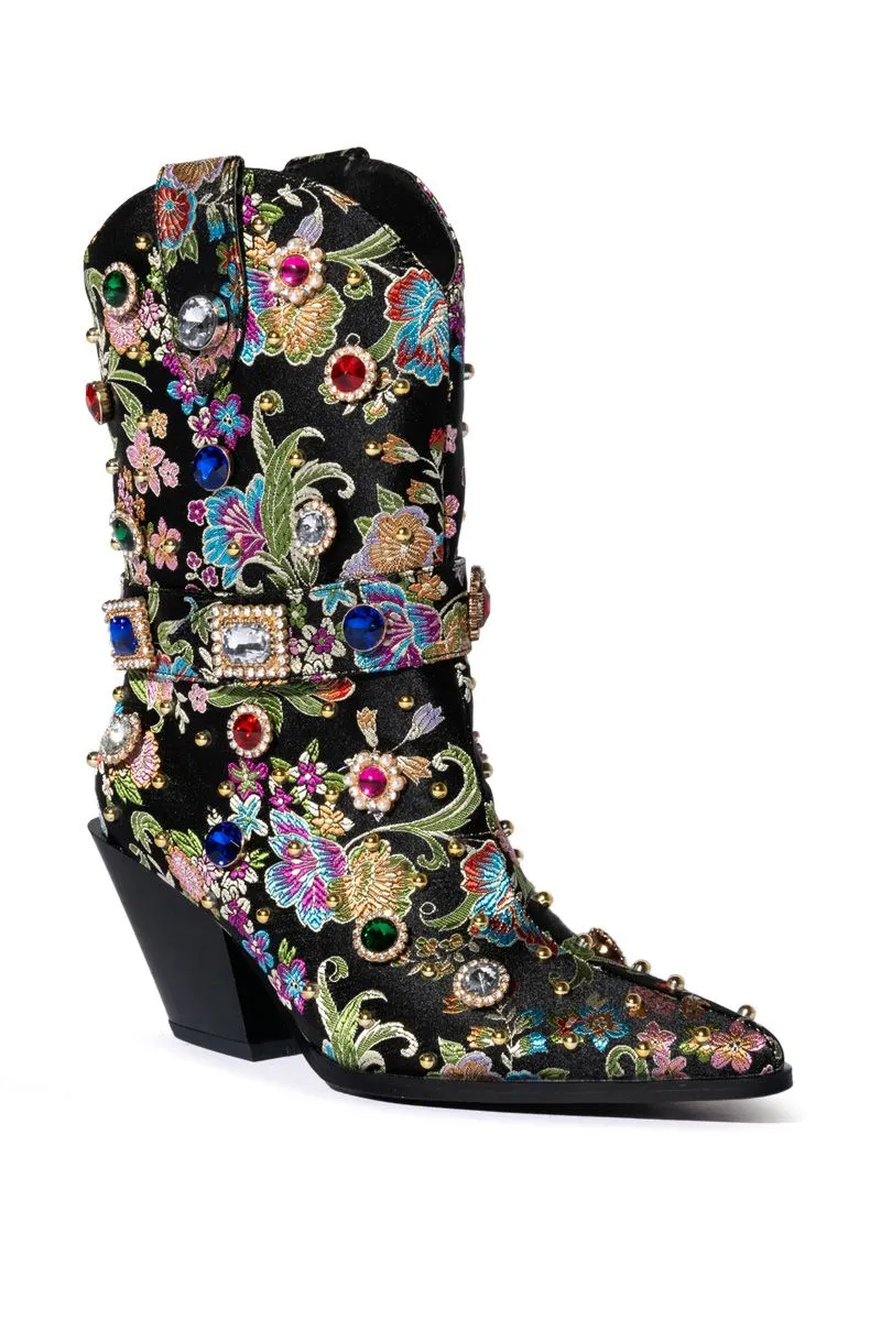 Crystal Embellished Wedge Heel Cowboy Boots