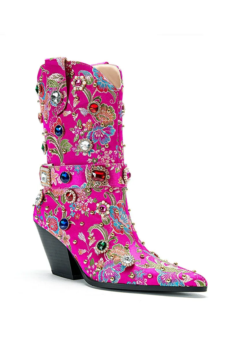 Crystal Embellished Wedge Heel Cowboy Boots