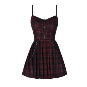 Dark rock sweetheart Red Black Plaid suspender dress BY8012