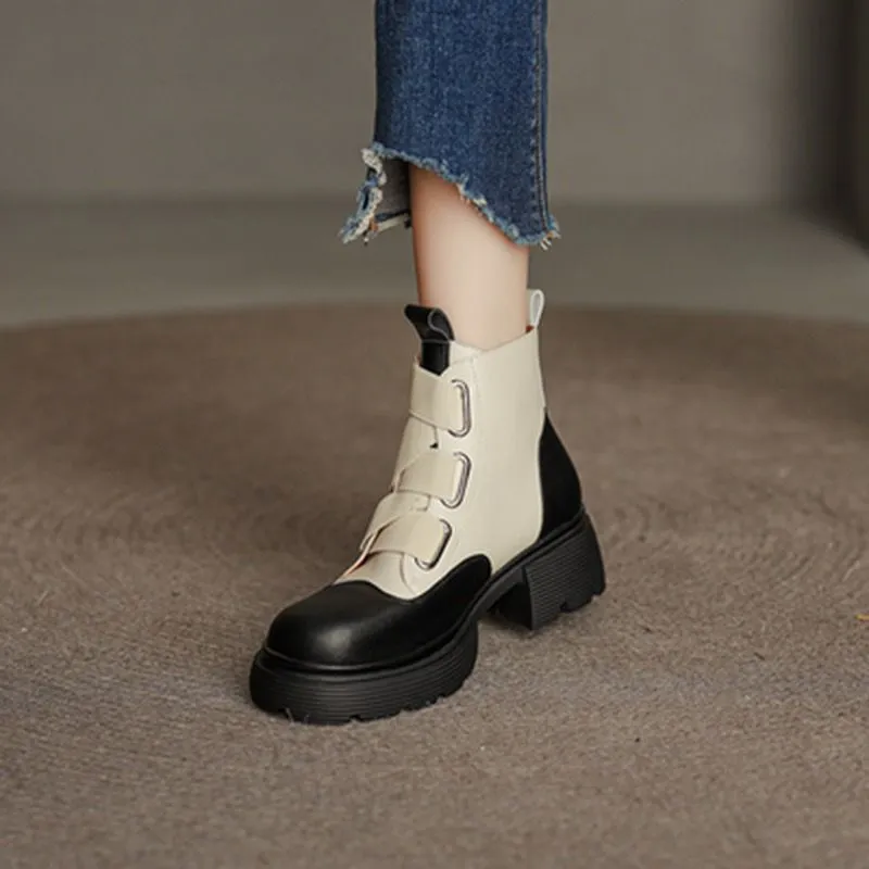 deanwangkt Winter Women Platform Ankle Chelsea Boots New Mid Heels Shoes Chunky Motorcycle Boots Party Designer Gladiator Pumps