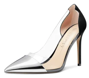 DearOnly Women's High Heels Transparent Clear Pumps Slip On Sexy Pointed Toe Stilettos 4" Inch Splicing Colorfull Heel