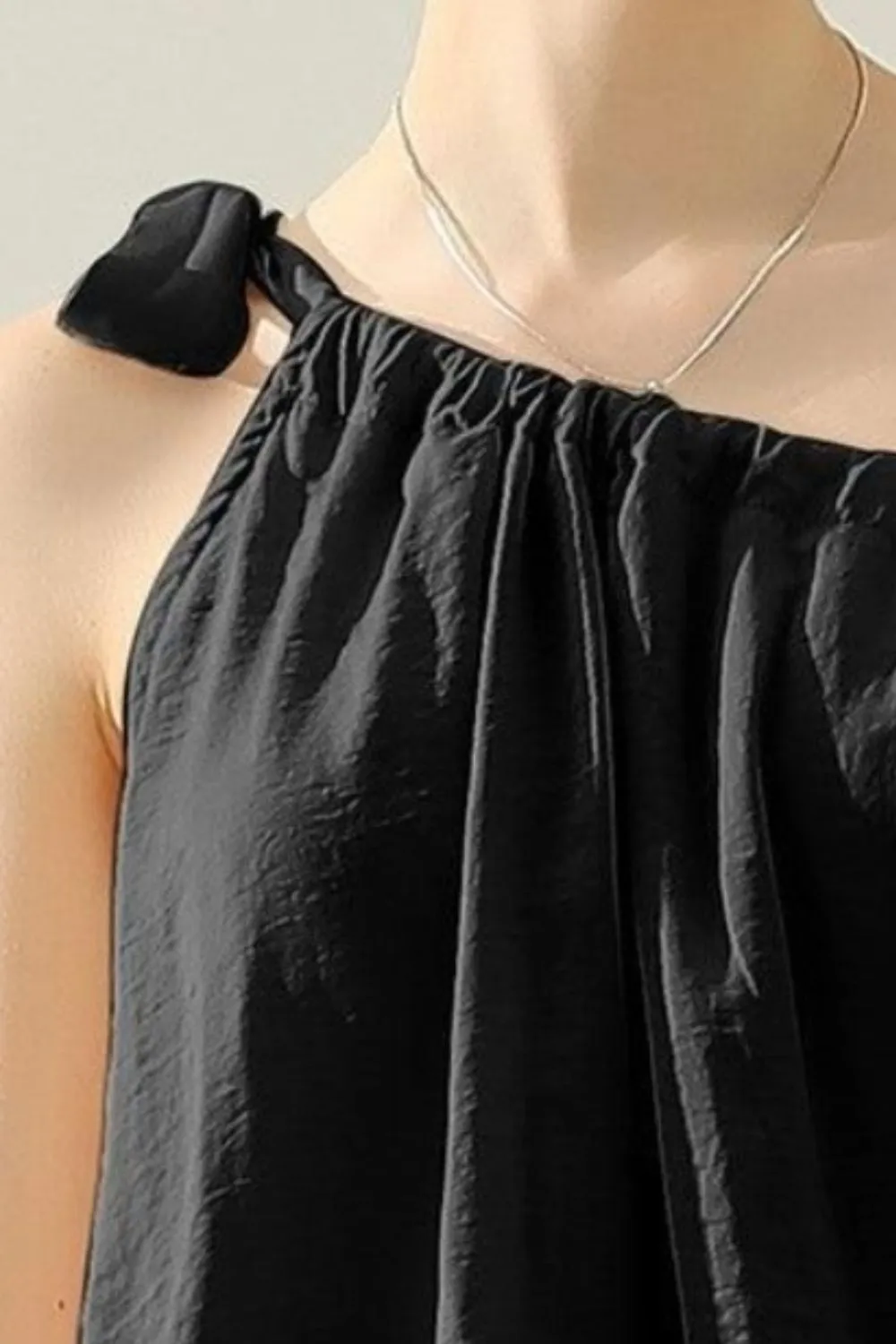 Demi - One Shoulder Bow Tie Strap Satin Silk Top - Exclusively Online