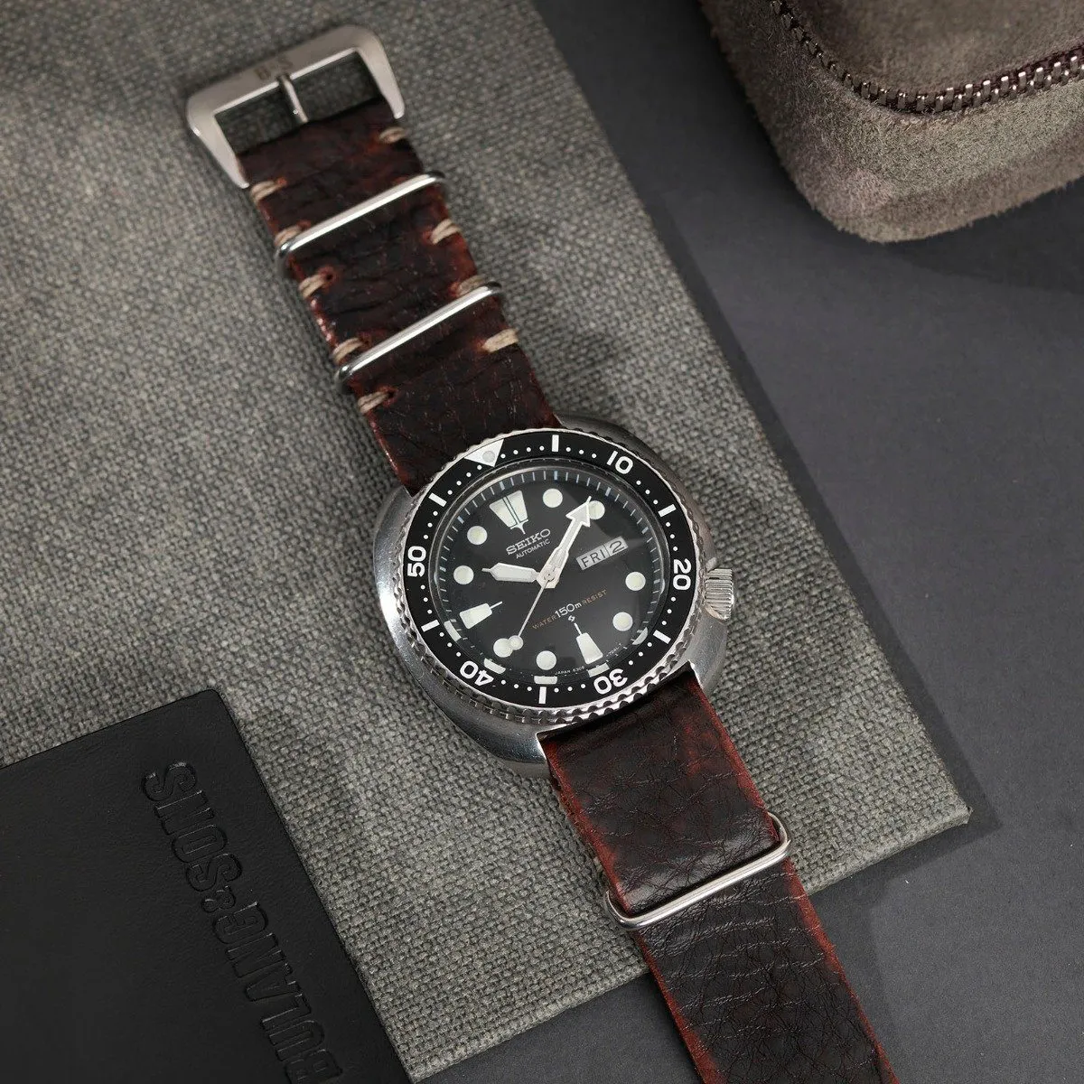 Diablo Black Single Pass Leather Watch Strap