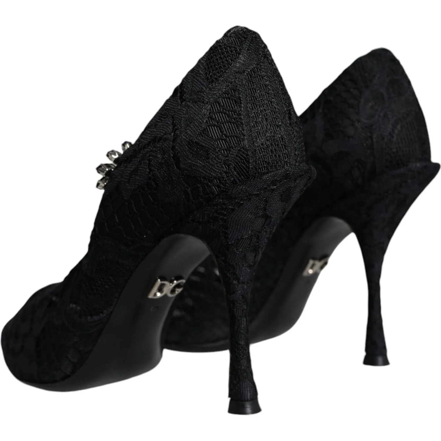 Dolce & Gabbana Black Mary Jane Pumps Lace Crystals Heels Shoes