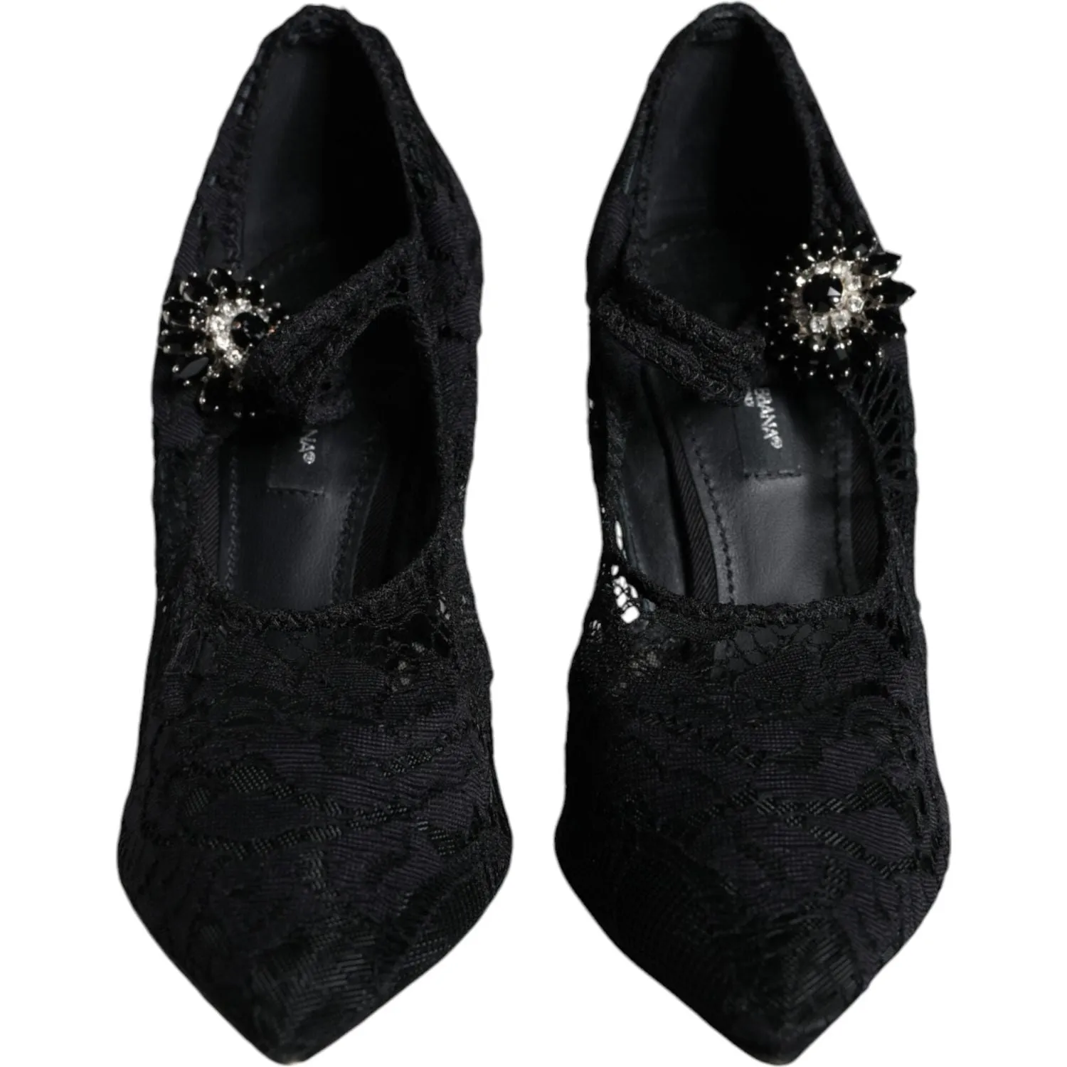 Dolce & Gabbana Black Mary Jane Pumps Lace Crystals Heels Shoes