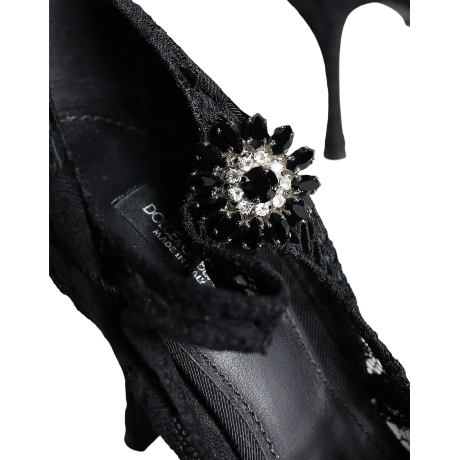 Dolce & Gabbana Black Mary Jane Pumps Lace Crystals Heels Shoes