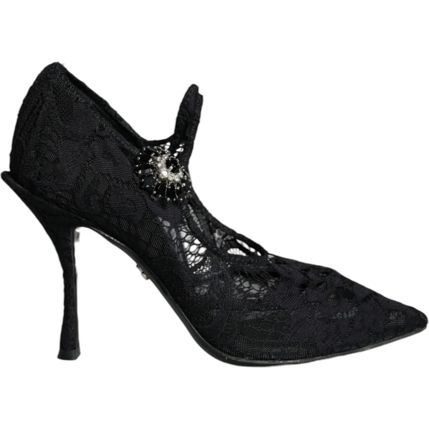 Dolce & Gabbana Black Mary Jane Pumps Lace Crystals Heels Shoes