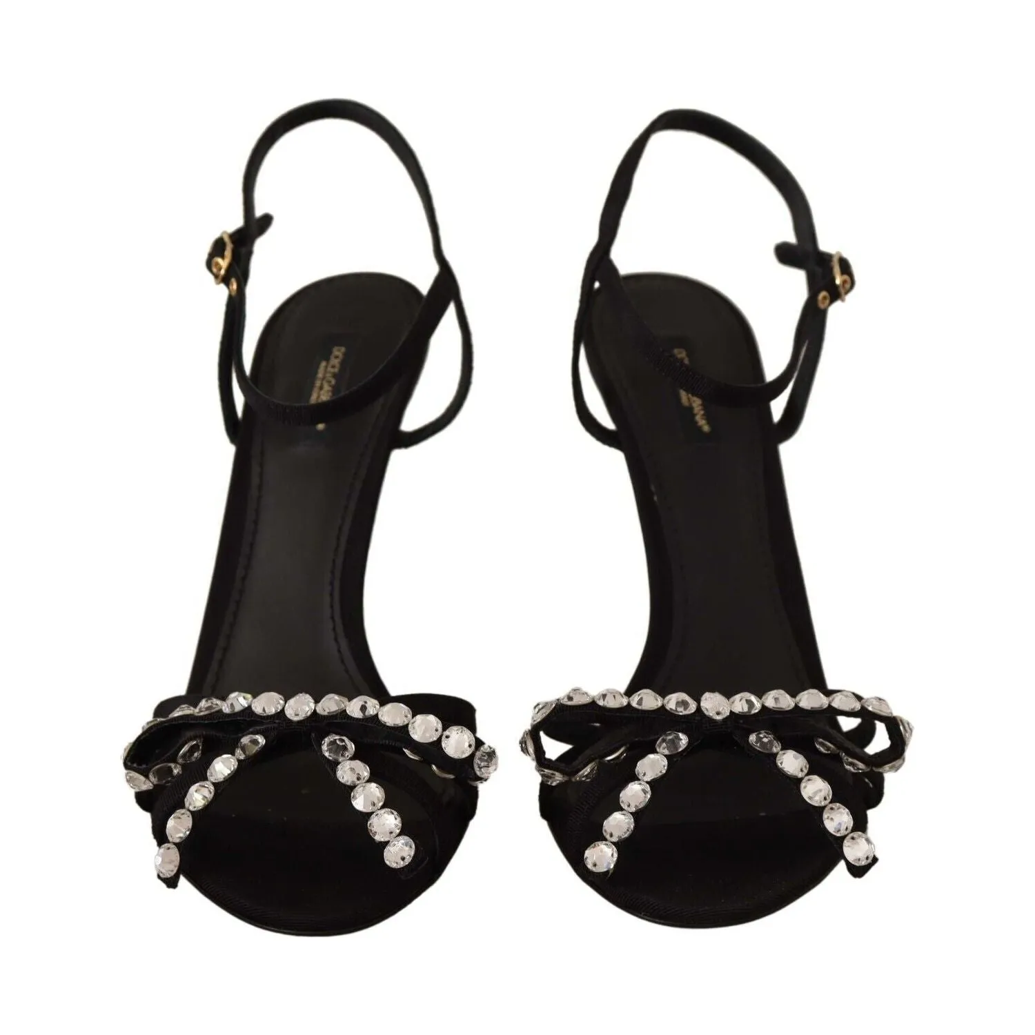 Dolce & Gabbana Elegant Black Viscose Ankle Strap Sandals with Crystals