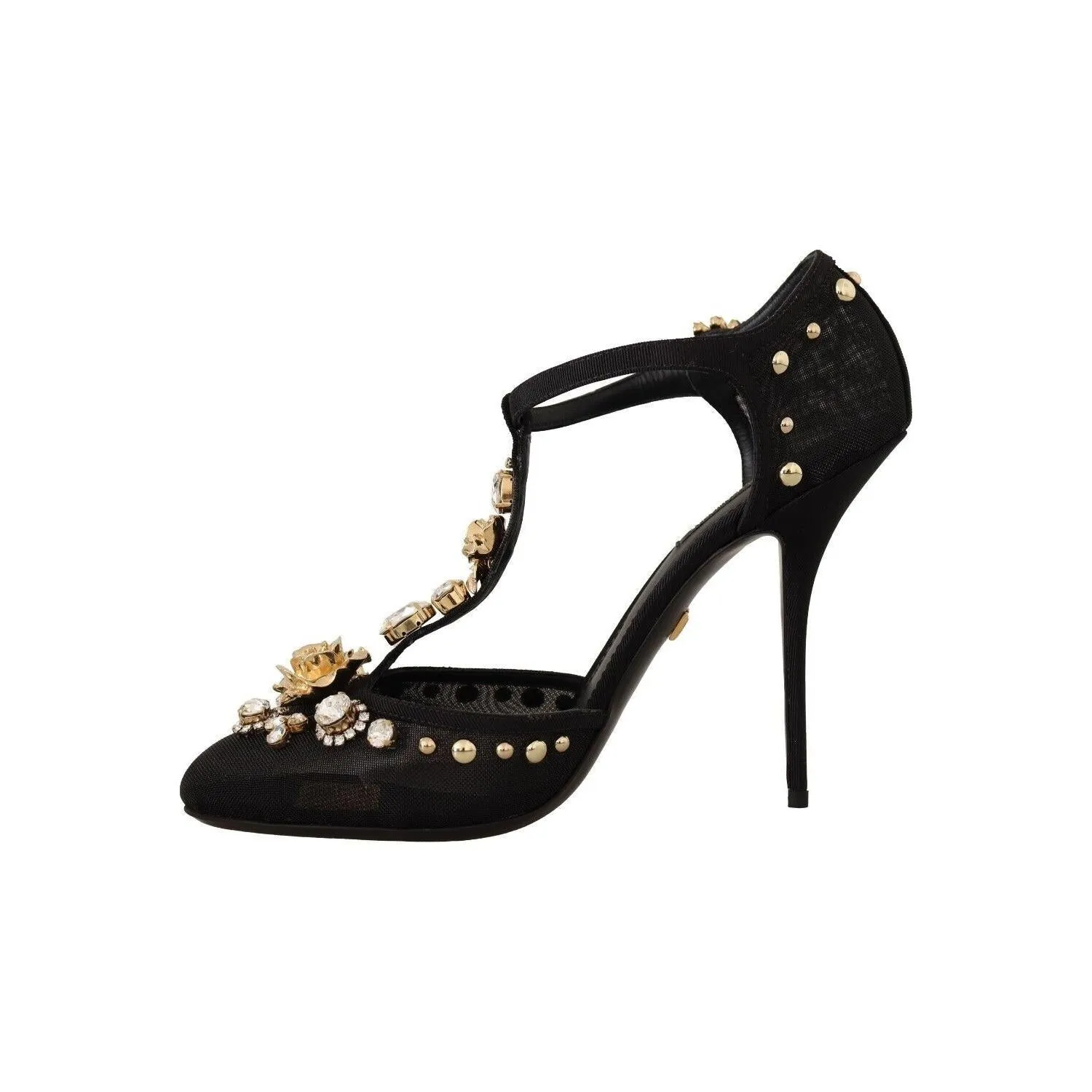 Dolce & Gabbana Elegant Crystal-Embellished Mesh T-Strap Pumps