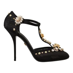 Dolce & Gabbana Elegant Crystal-Embellished Mesh T-Strap Pumps