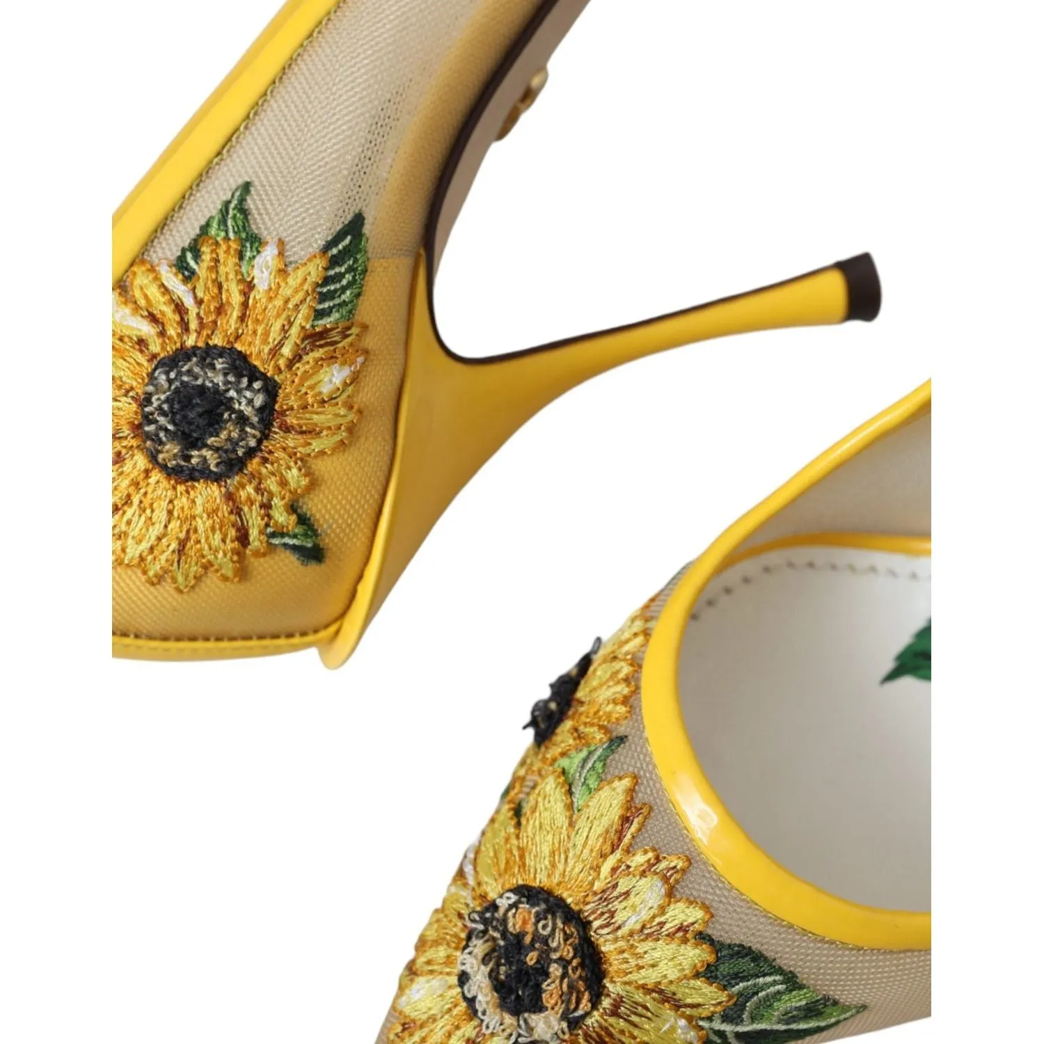 Dolce & Gabbana Yellow Sunflower Mesh Heels Pumps Shoes