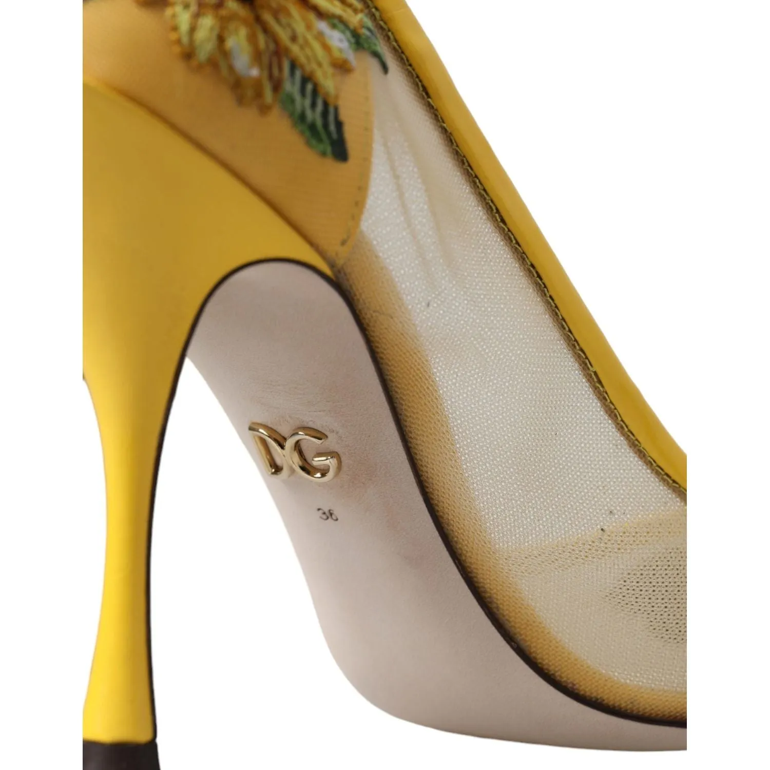 Dolce & Gabbana Yellow Sunflower Mesh Heels Pumps Shoes