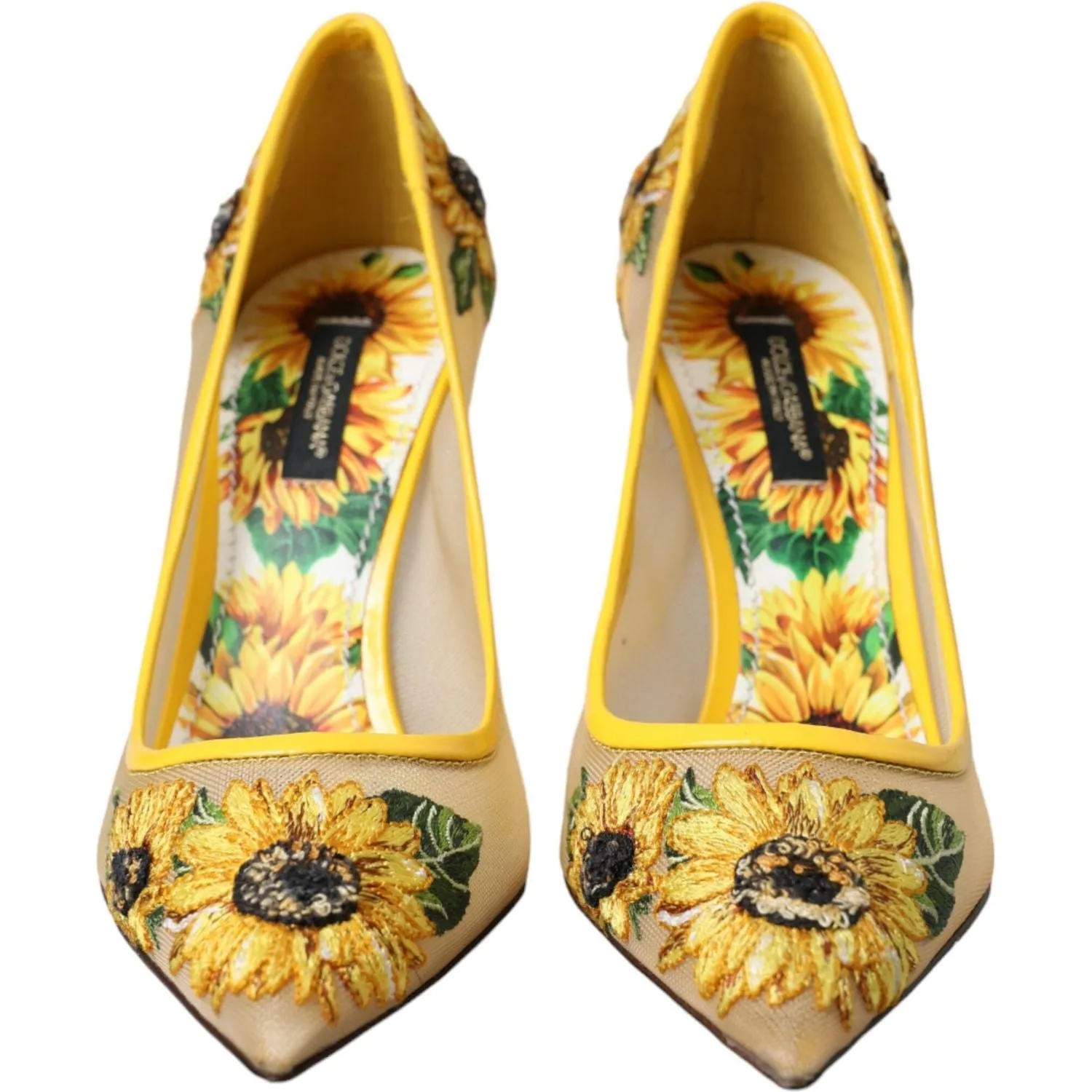 Dolce & Gabbana Yellow Sunflower Mesh Heels Pumps Shoes