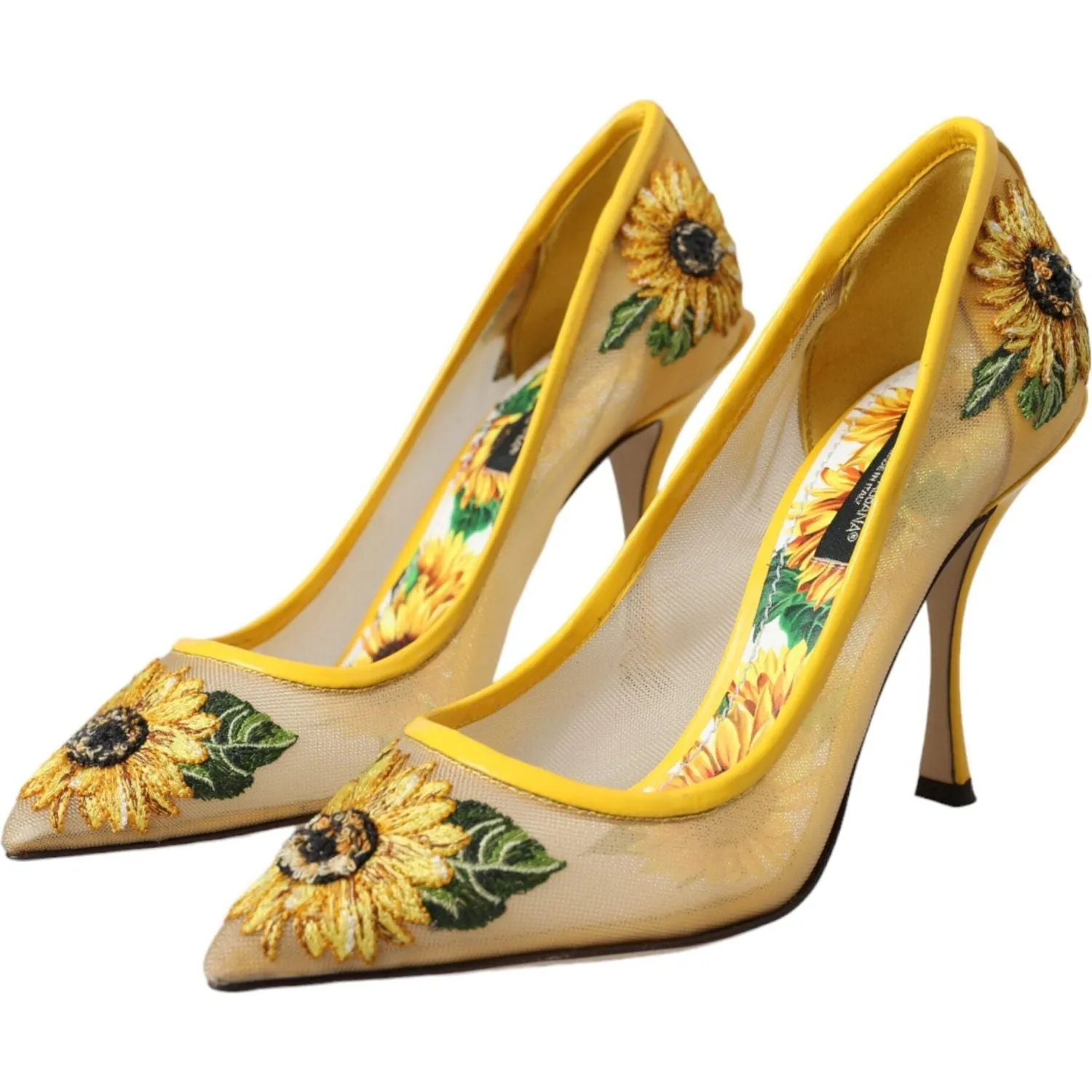 Dolce & Gabbana Yellow Sunflower Mesh Heels Pumps Shoes