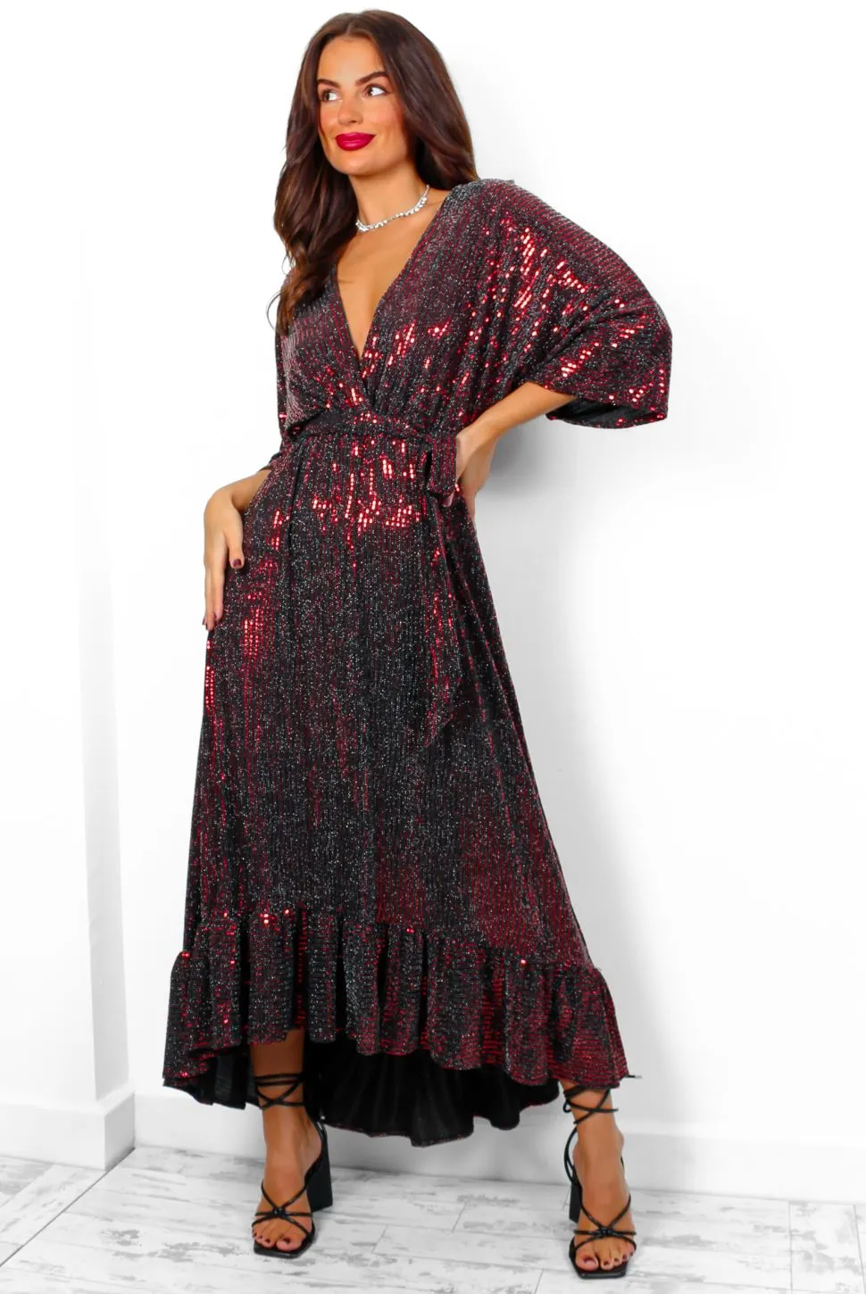 Dolce Vita - Black Red Line Sequin Midaxi Dress