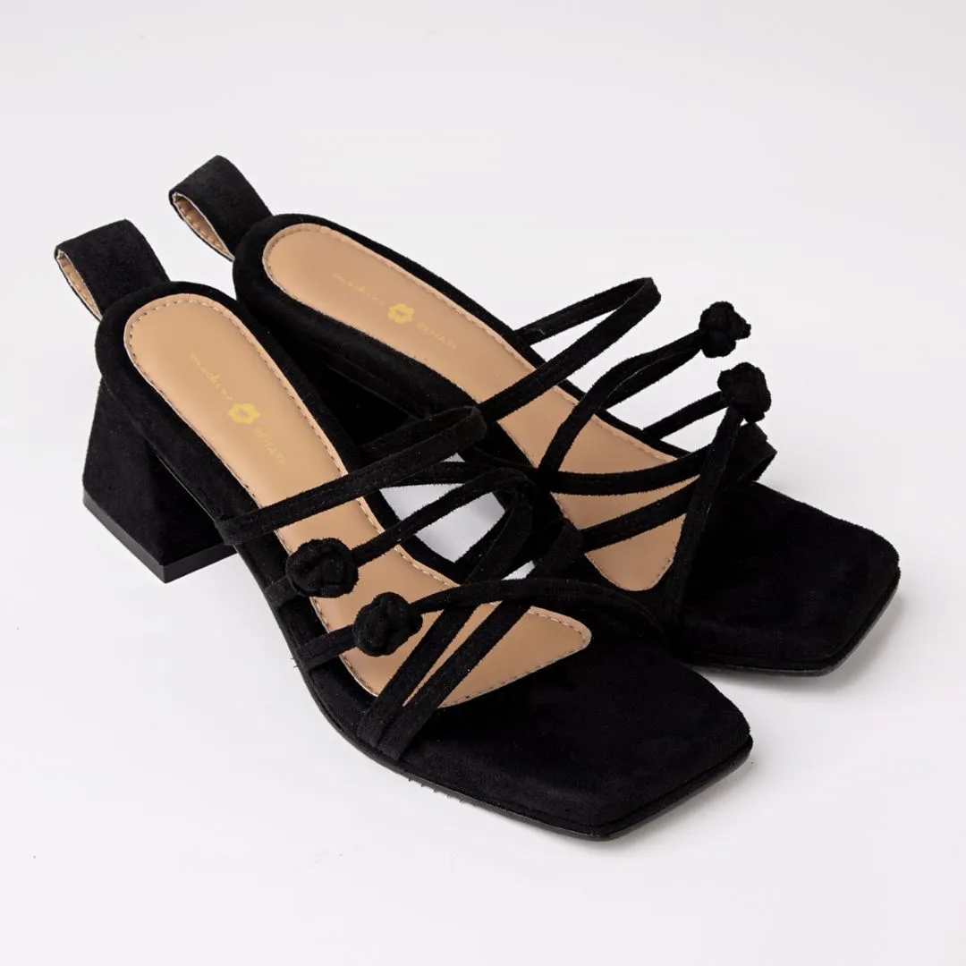 Double Chinese Knot Heels (Black Suede)