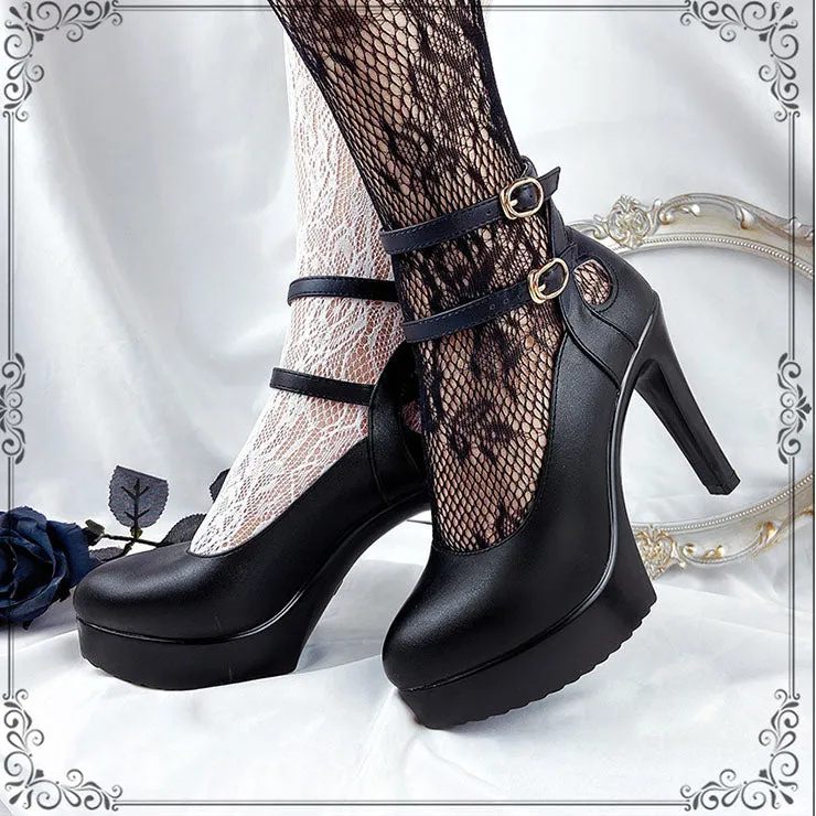 Elegant Double Strap Harajuku High-Heel Shoes SD01537