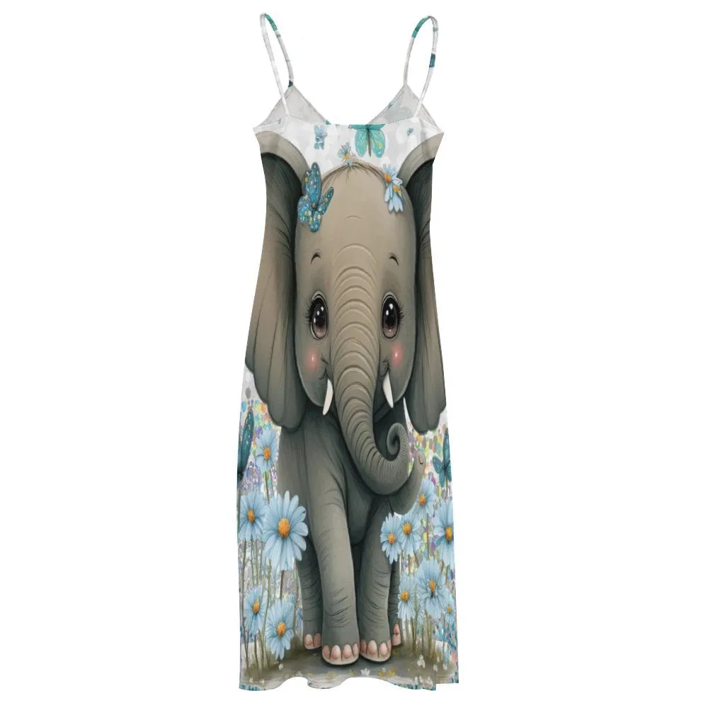 Elephant Spaghetti Strap Ankle-Length Dress Long dress