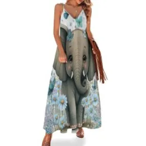 Elephant Spaghetti Strap Ankle-Length Dress Long dress