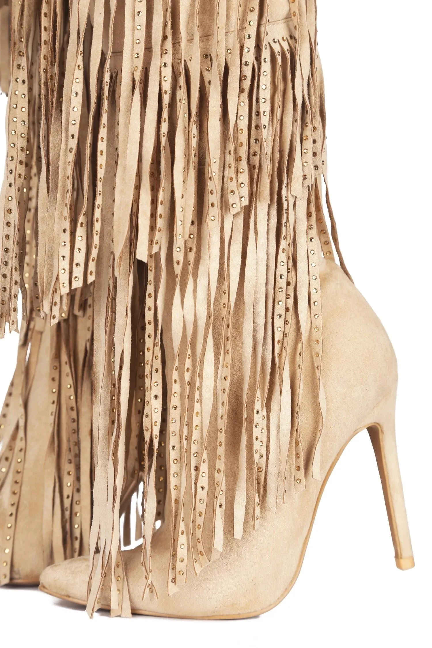 Embellished Fringe Tassels Pointed Toe Thigh High Boots