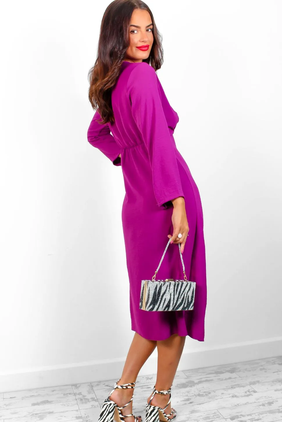 Eternal Beauty - Magenta Ruched Midi Dress