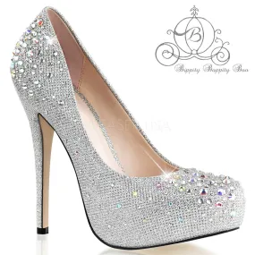 Fabulicious Destiny-06R Silver Glitter Mesh Fabric, 5" Heel