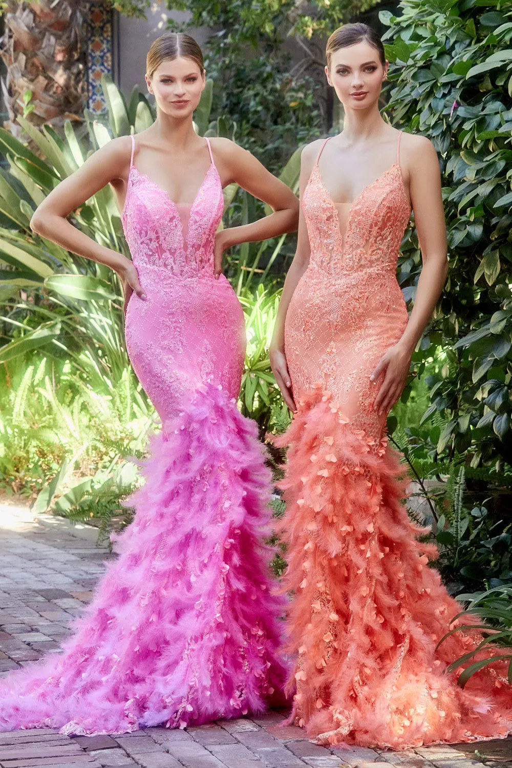 Fitted Feather Mermaid Gown by Andrea & Leo Couture A1116 - Special Occasion