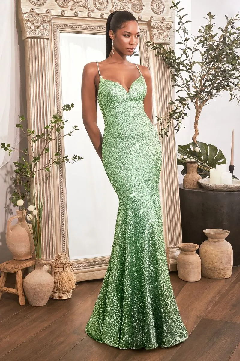 Fitted Sequin Mermaid Gown by Cinderella Divine CH066 - Special Occasion