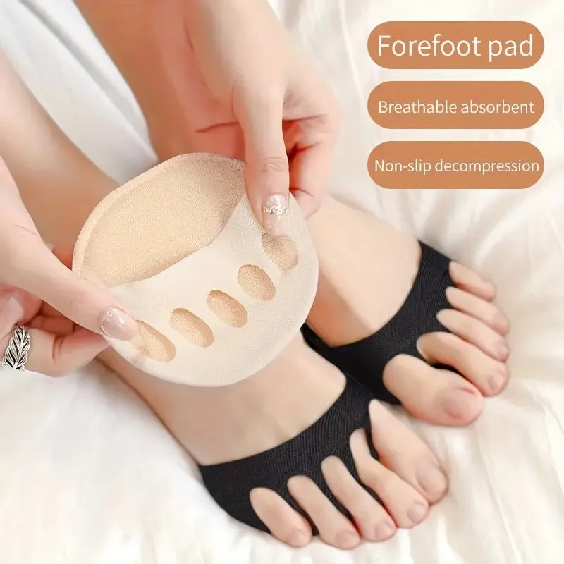 Five-Toe Forefoot Pads For Women High Heels, Shock Absorption Half Insoles, Toe Pad Inserts