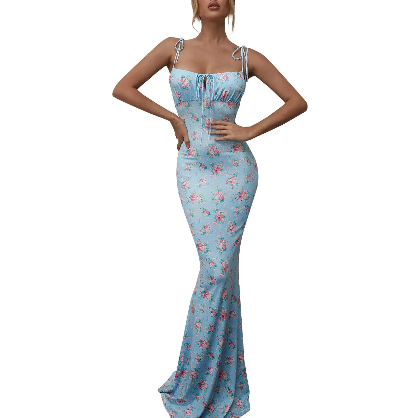 Floral Maxi Strap Sleeveless Bodycon Dress