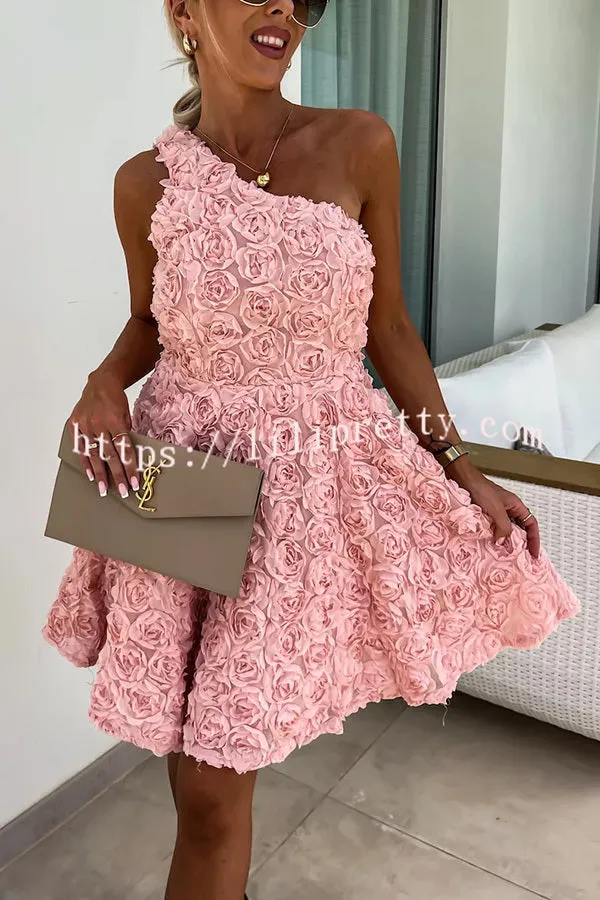 Forever Remembered Embroidered Rose Fabric One Shoulder Mini Dress