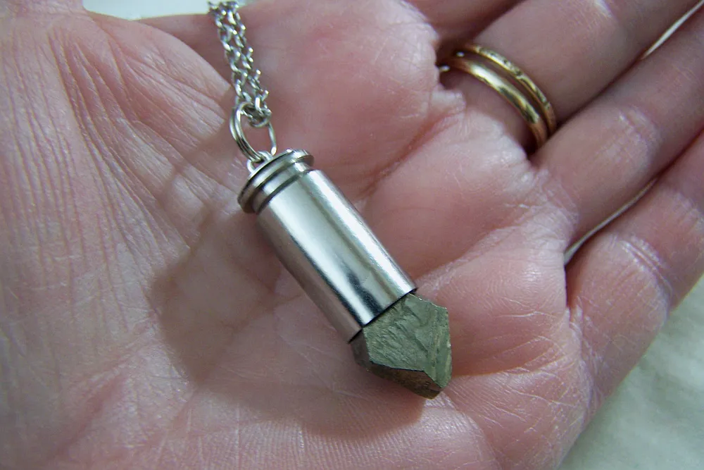 Geometric Gold Pyrite Silver Bullet Jewelry Pendant