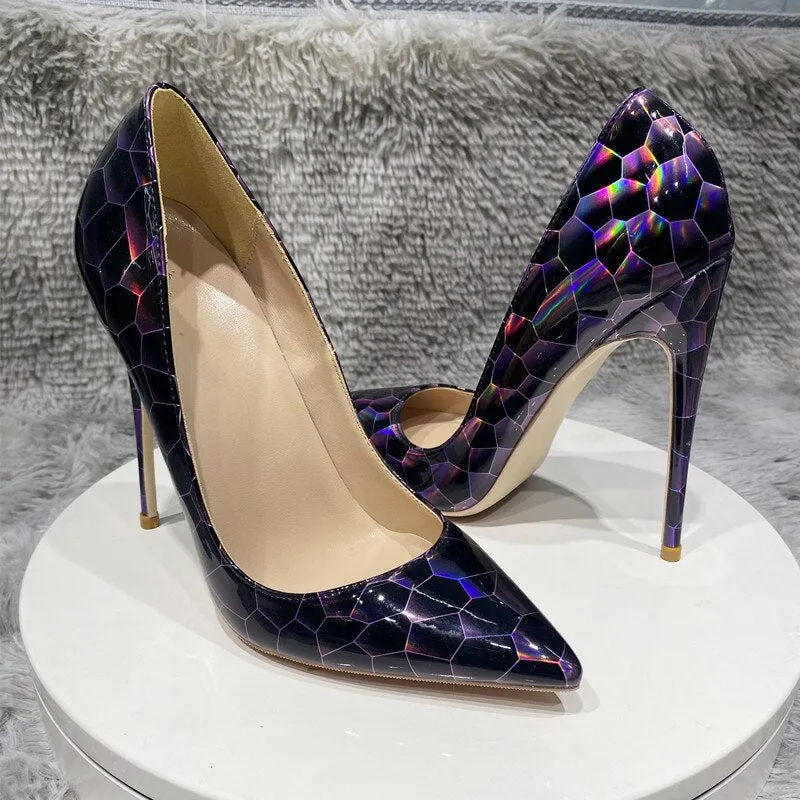 Glossy Geometric Pointed Toe High Heel Pumps