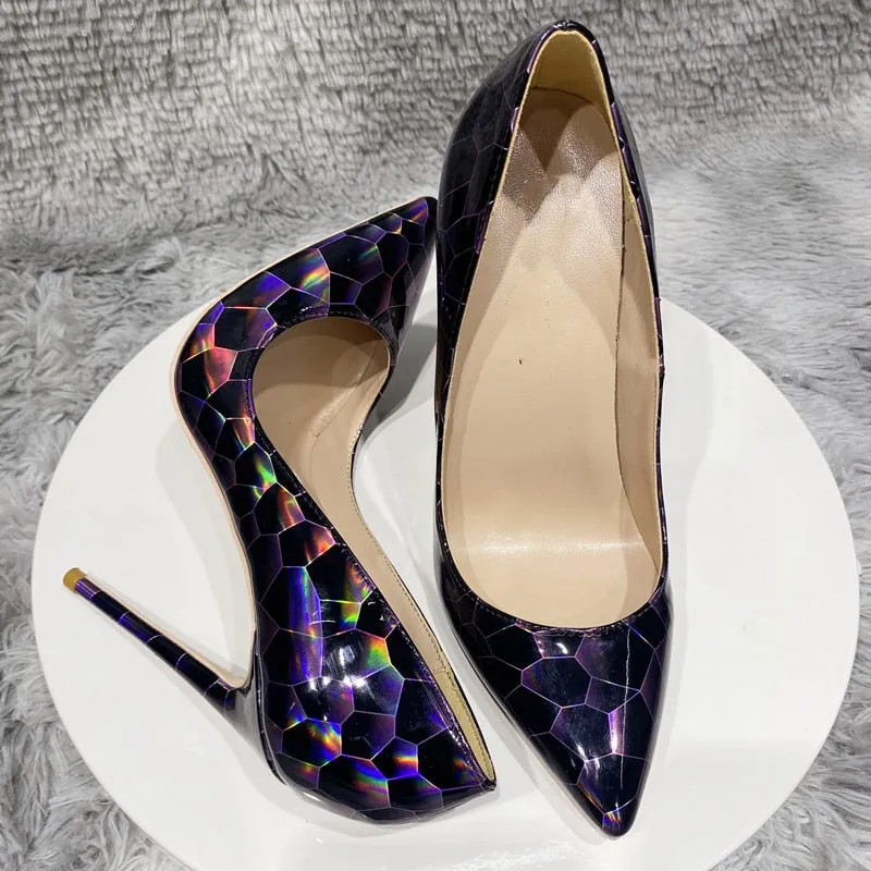 Glossy Geometric Pointed Toe High Heel Pumps