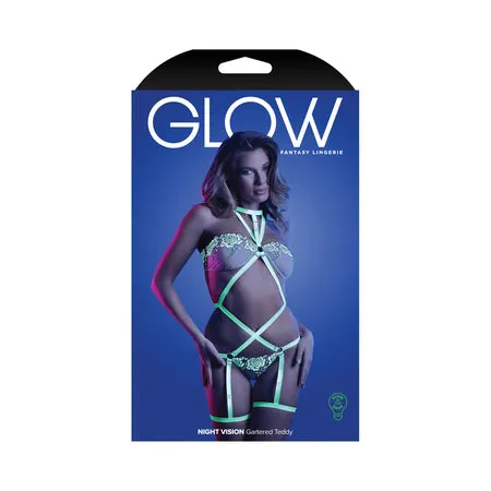 Glow Night Vision Glow In The Dark Lace Strappy Teddy - All Sizes