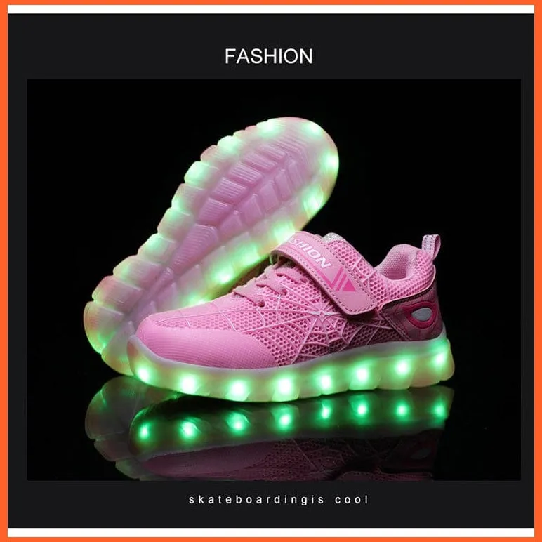 Green Pink Usb New Charging Basket Led Children Shoes | Kids Luminous Sneakers