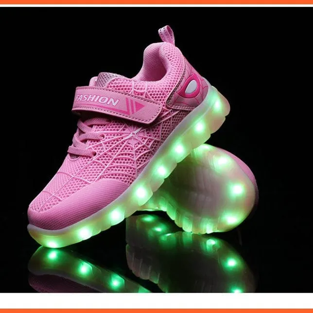 Green Pink Usb New Charging Basket Led Children Shoes | Kids Luminous Sneakers
