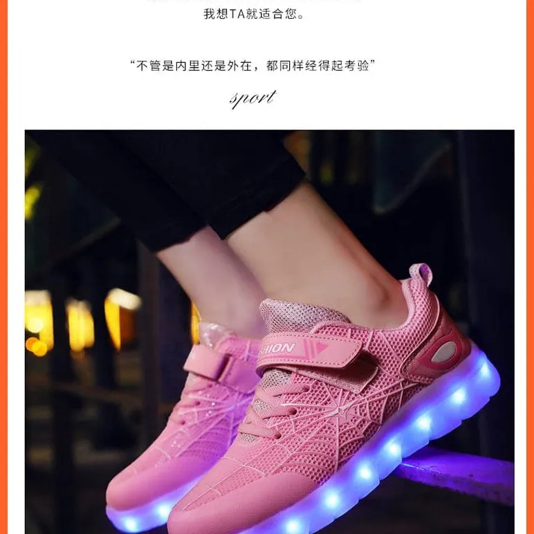 Green Pink Usb New Charging Basket Led Children Shoes | Kids Luminous Sneakers