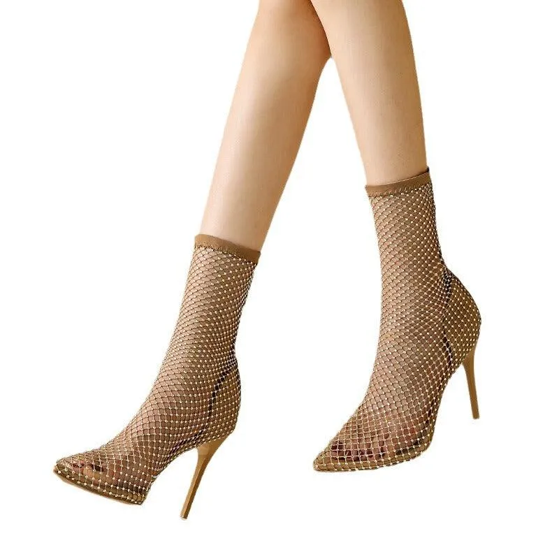 High Heel Sandals Pointed Stiletto Mesh