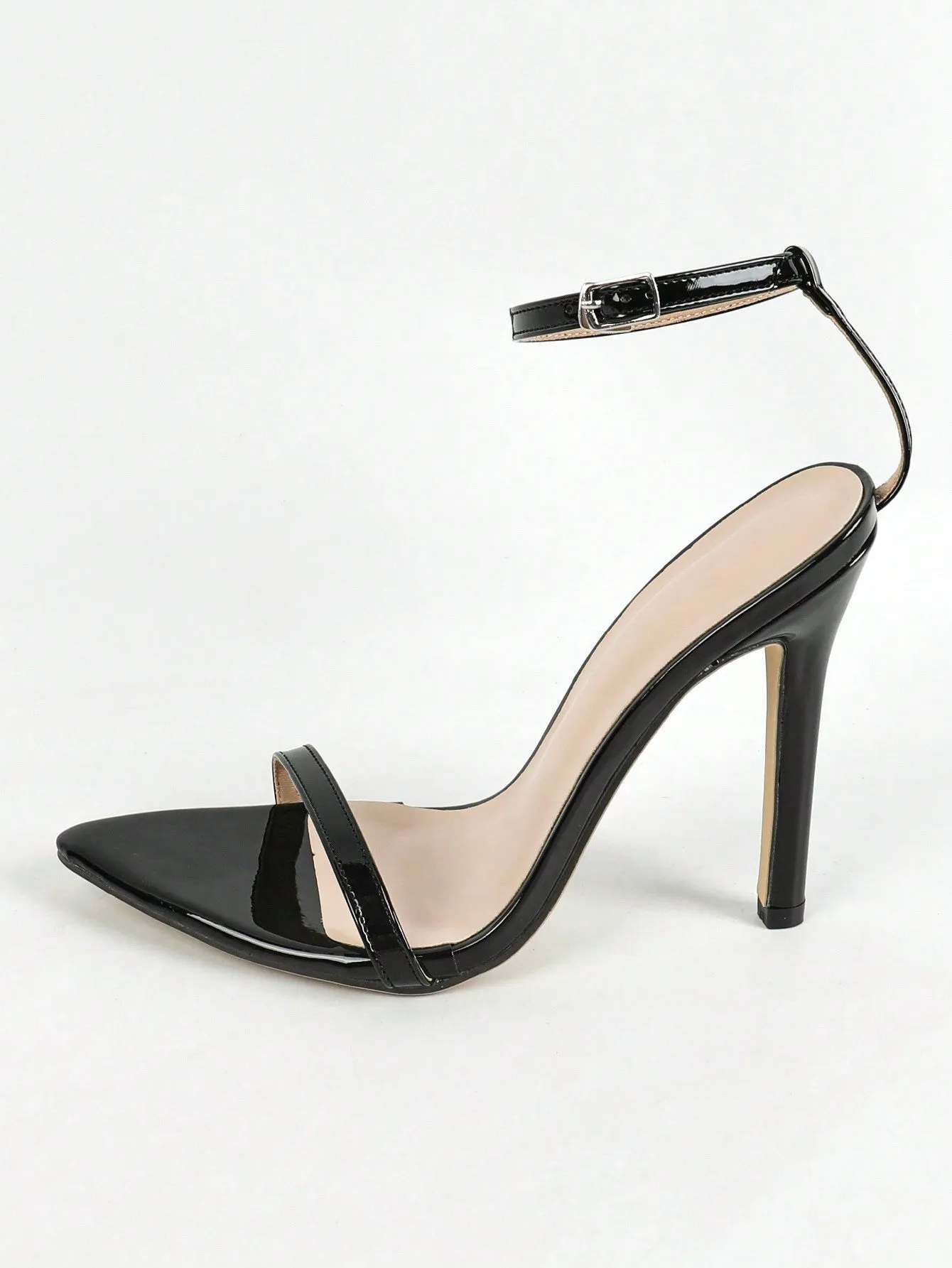 High-Heeled Pointed Toe Patent Leather Sandals With Ankle Strap