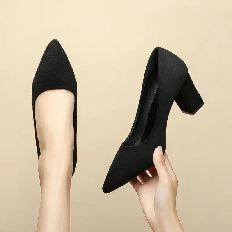 High Heels Women's 2024 New Women's Shoes Pointed Toe Shallow Mouth Shoes Women's Thick Heel Fashion Shoes Women's Large Size 42