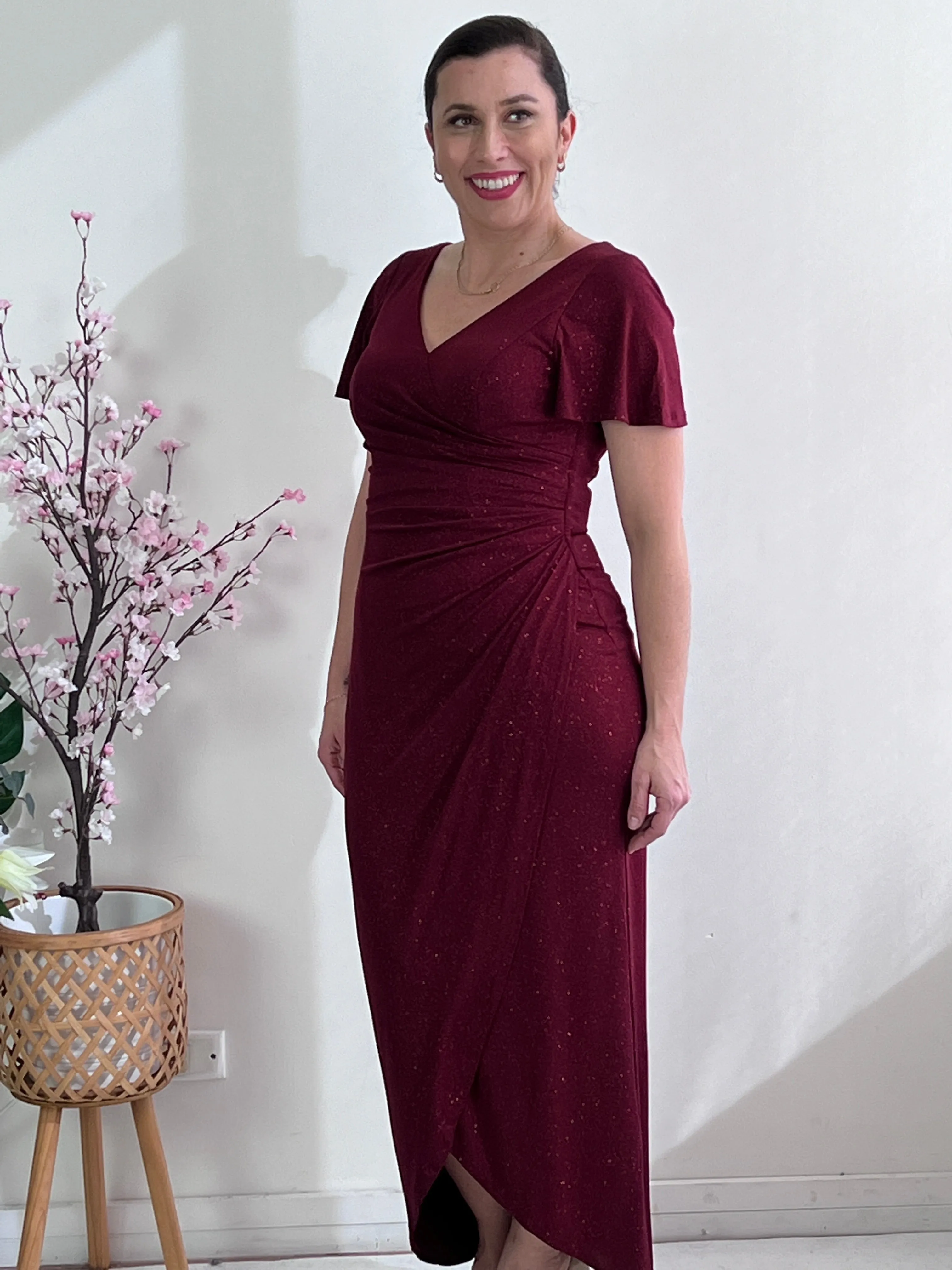 Honey Burgundy Glitter Gown