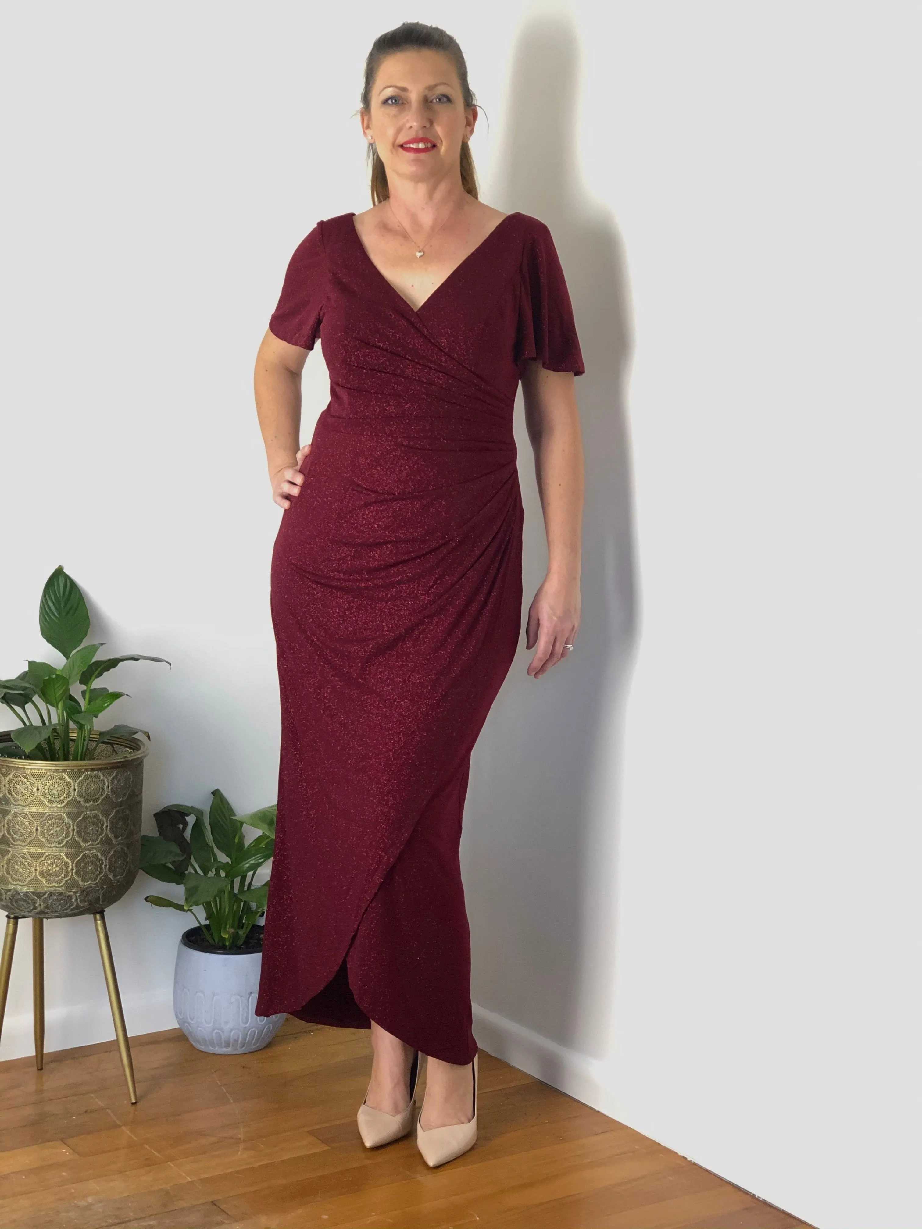 Honey Burgundy Glitter Gown