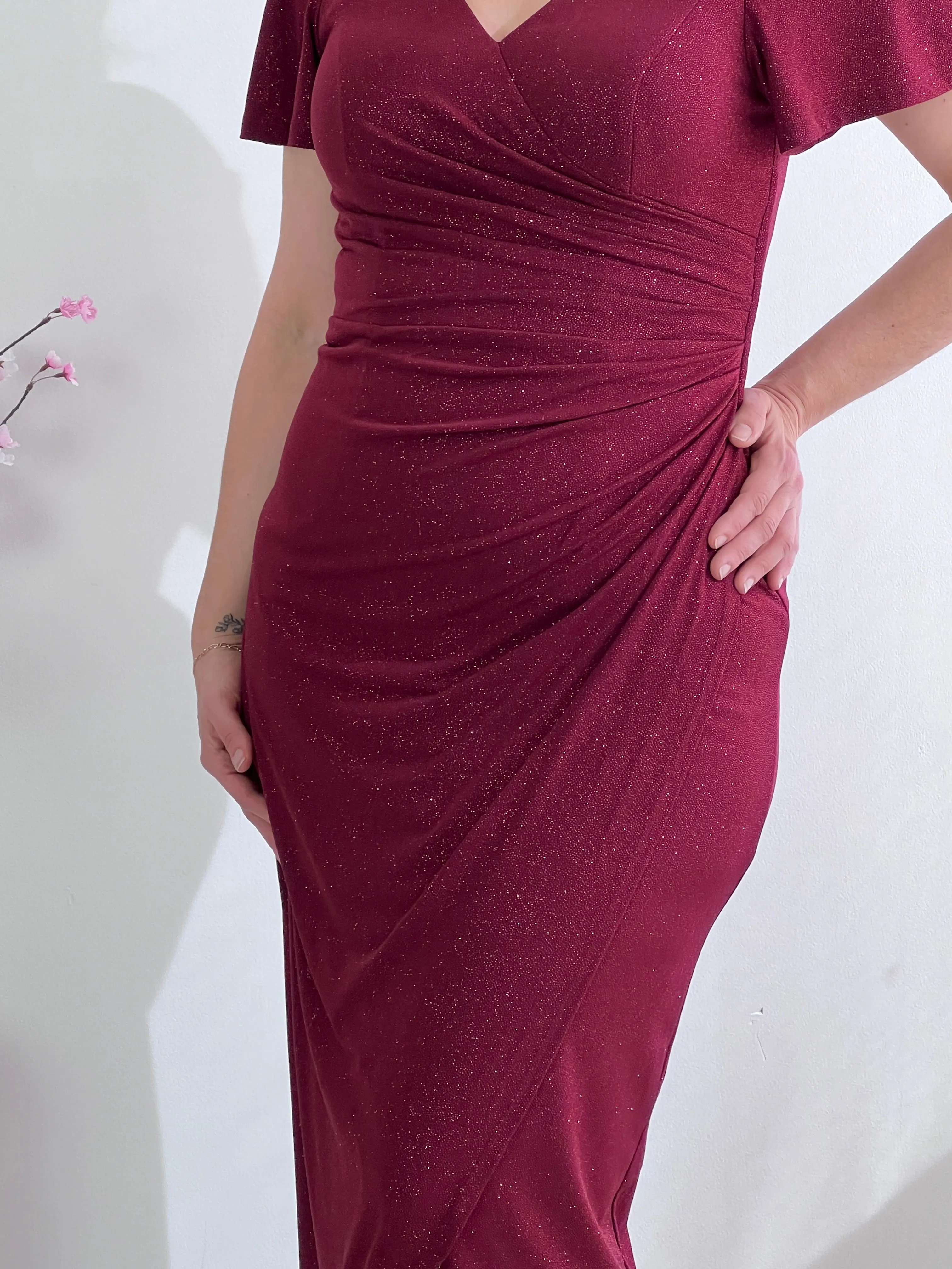 Honey Burgundy Glitter Gown