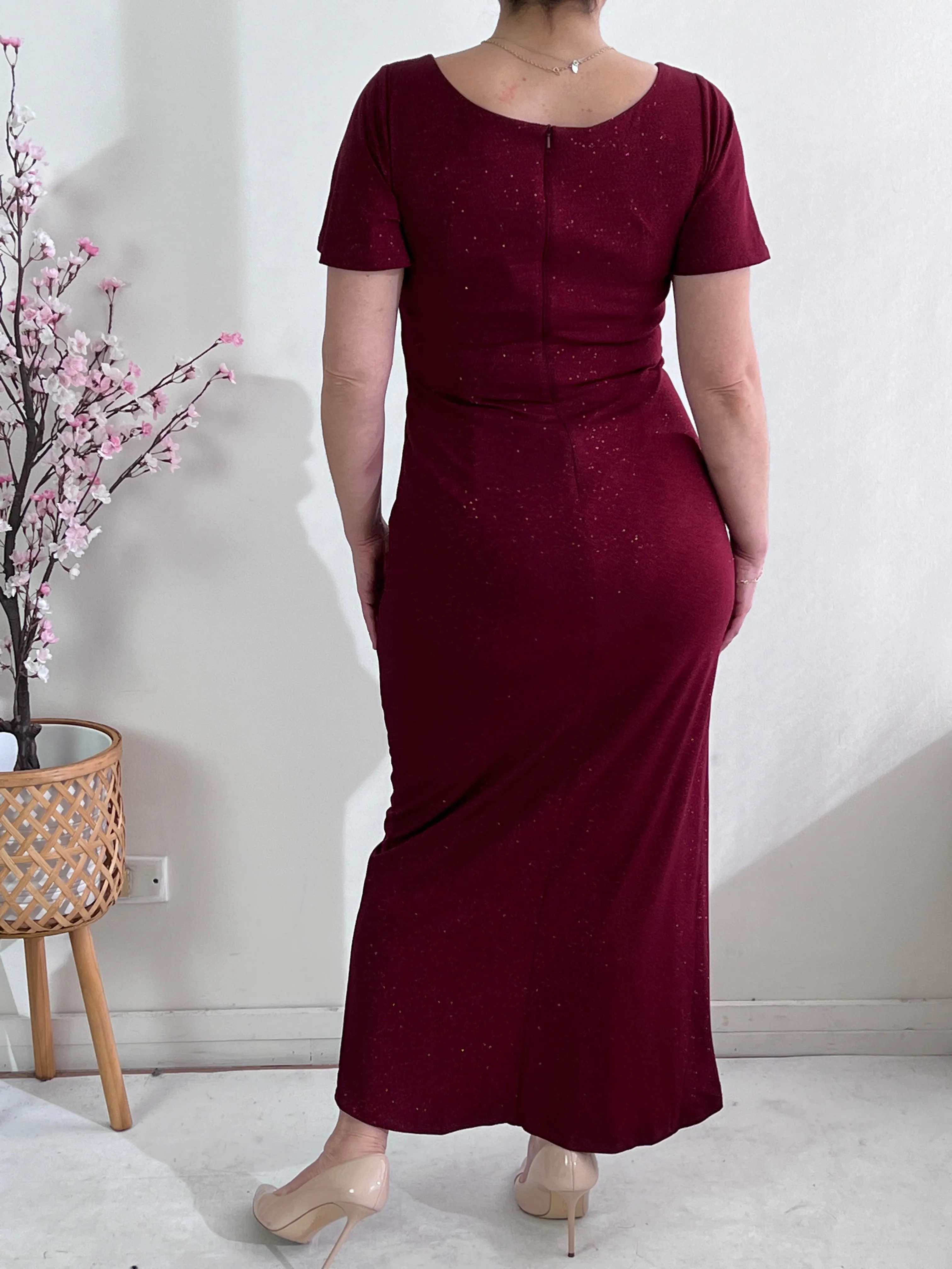 Honey Burgundy Glitter Gown