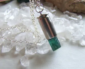 Indicolite Tourmaline Teal Gemstone Crystal Bullet Pendant