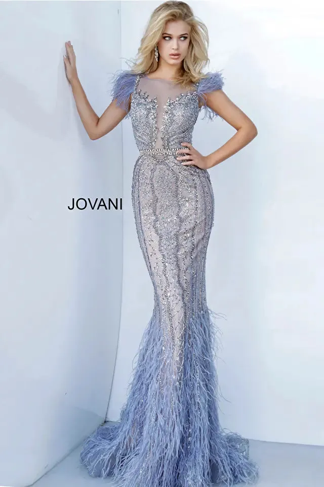 Jovani 02326 Beaded Feather Mermaid Dress - Special Occasion/Curves