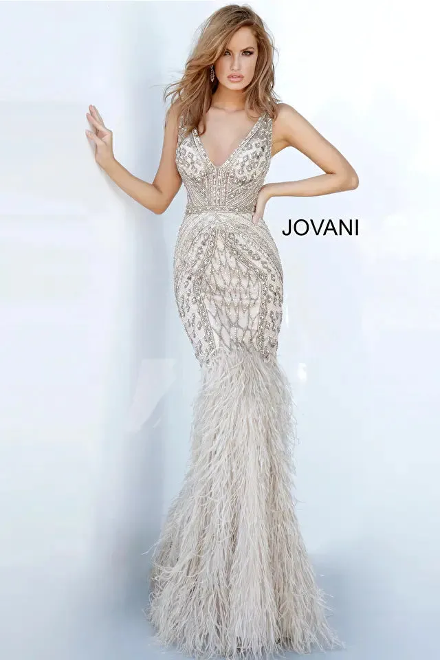 Jovani 02798 Embellished Feather Mermaid Dress - Special Occasion/Curves