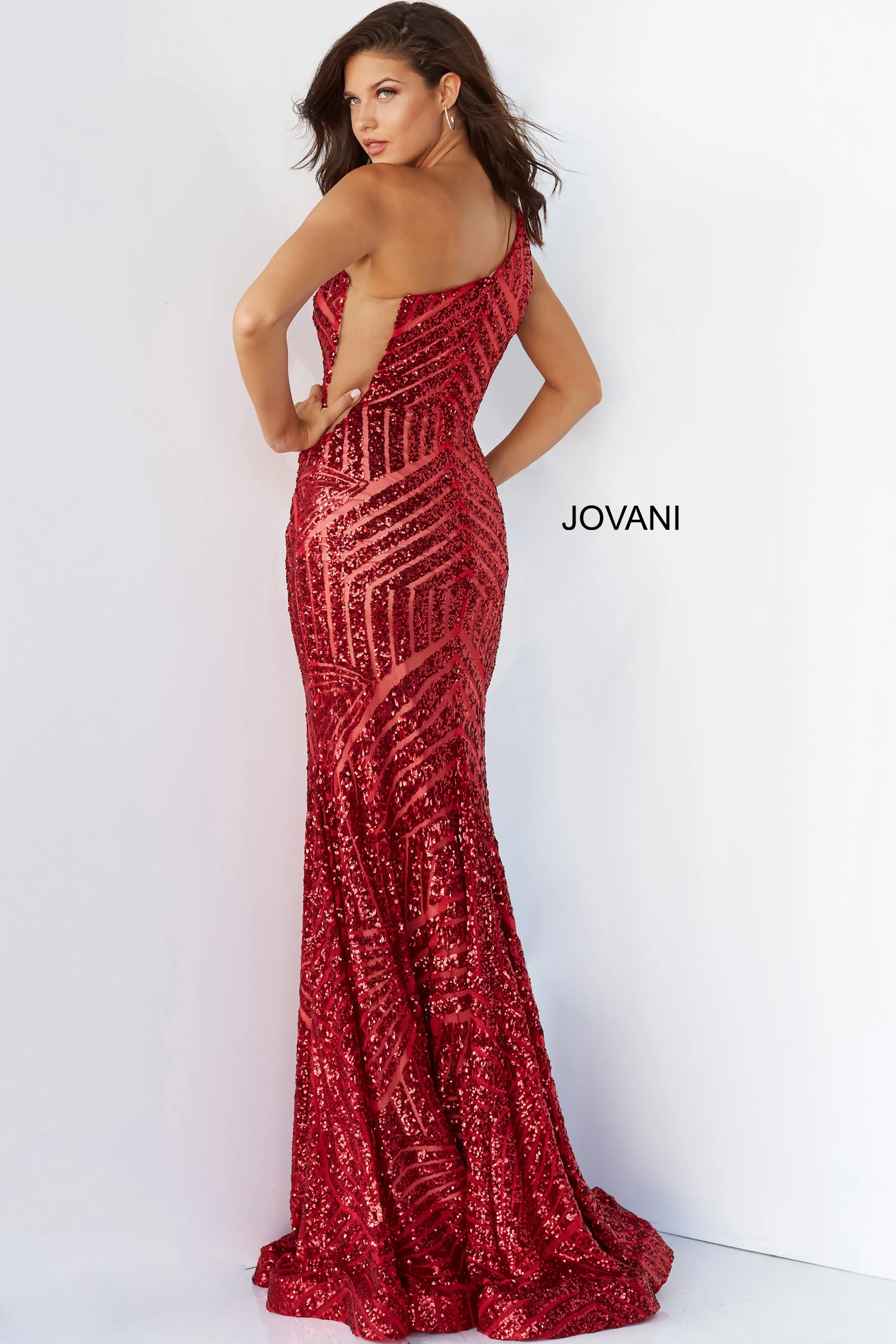 Jovani 06017 Long Mermaid Prom Dress Neon Sequined One Shoulder Formal Mermaid