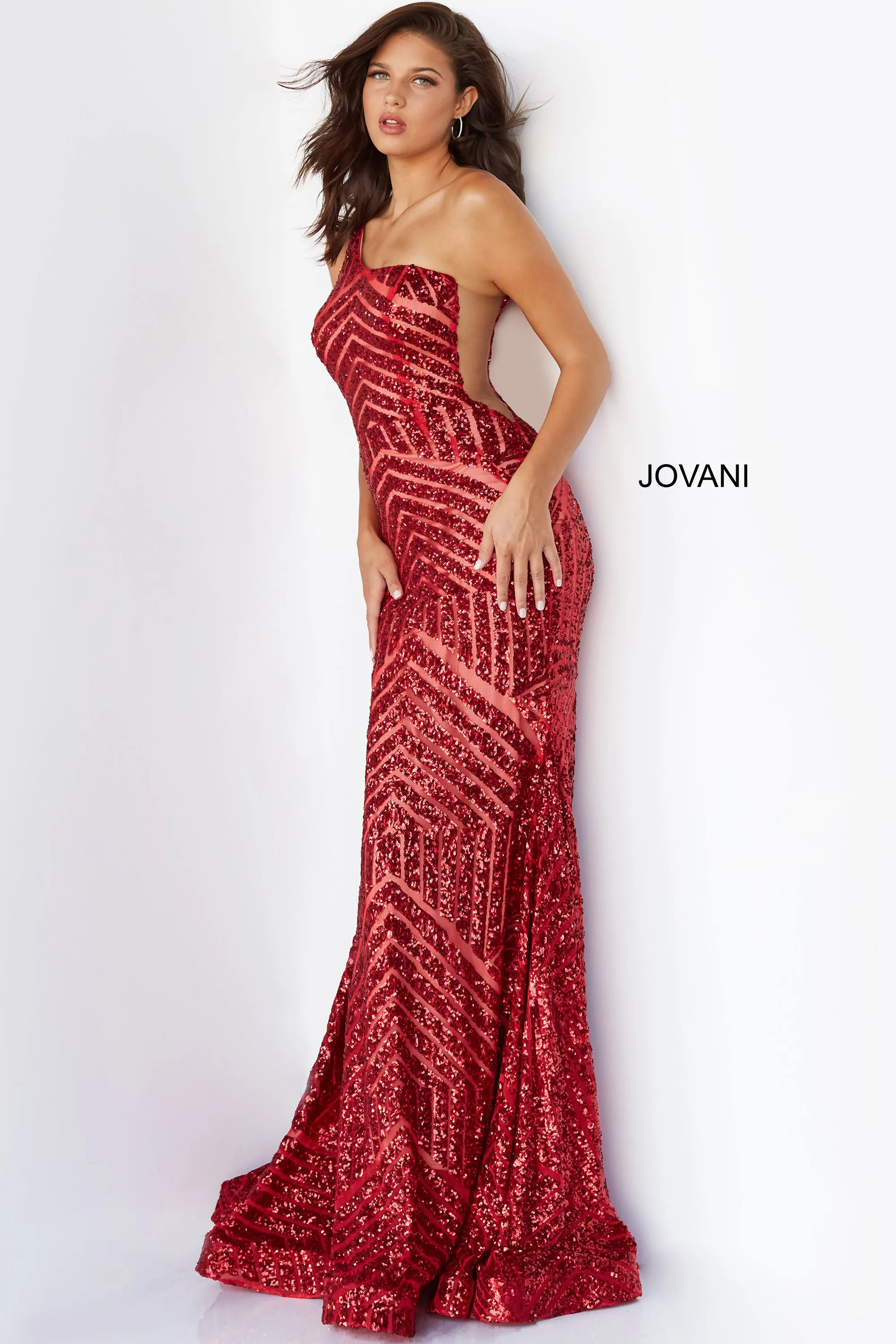 Jovani 06017 Long Mermaid Prom Dress Neon Sequined One Shoulder Formal Mermaid